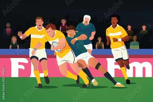 Rugby Players Playing in a Match Vector Illustration