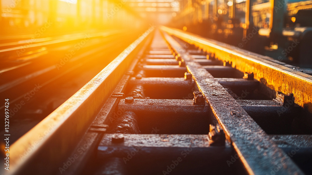 Steel traveling along a conveyor in warm light Generative AI Steel traveling along a conveyor in warm light Generative AI