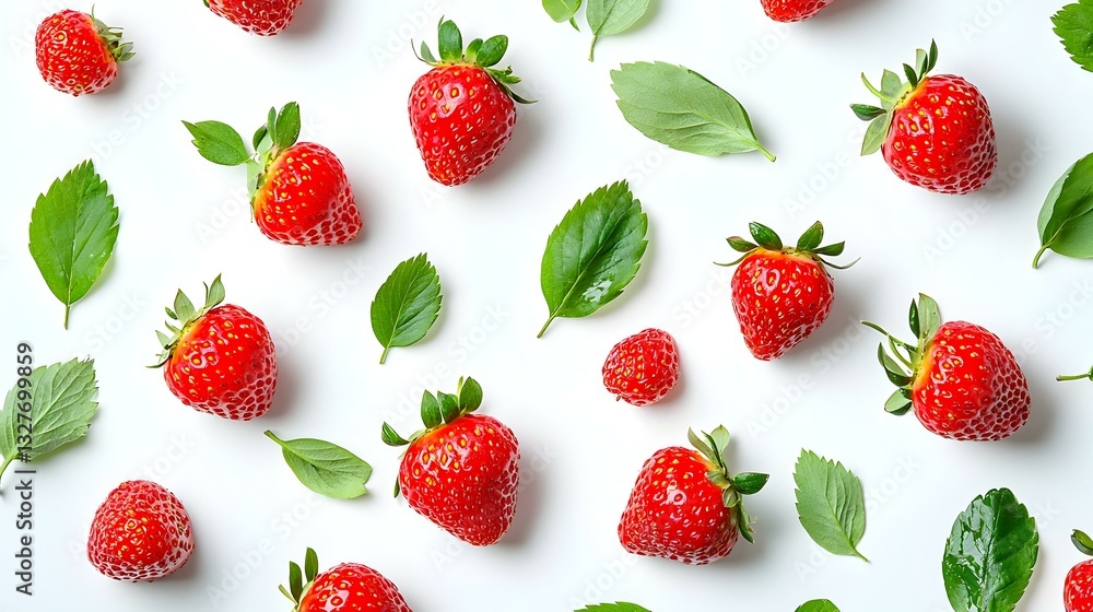 Fresh Strawberries and Green Leaves isolated on white background Fresh Strawberries and Green Leaves isolated on white background