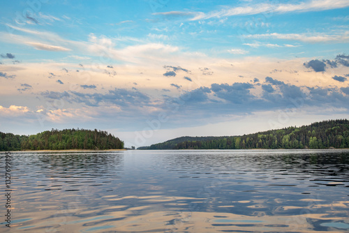 Wallpaper Mural A calm lake with a few trees in the background Torontodigital.ca