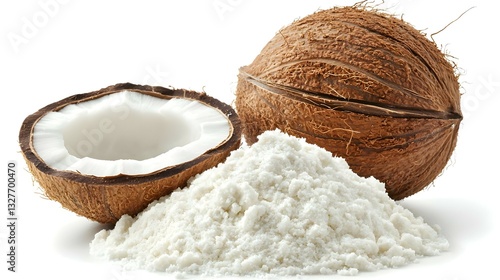 Obraz na płótnie Coconut and Coconut Flour isolated on white background w salonie