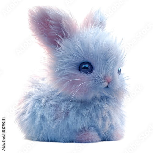A Fluffy 3D Flower with a Small White Rabbit Isolated on Transparent Background