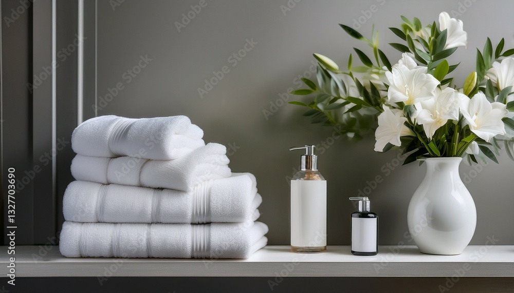 white flowers in a vase and towel on table white flowers in a vase and towel on table