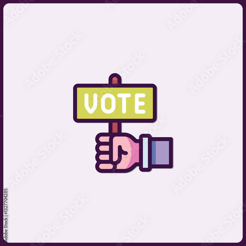 Graphic illustration of hand holding Vote sign for democratic rights