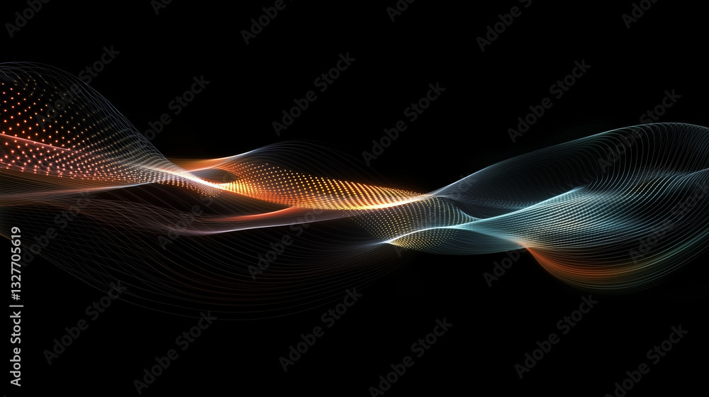 A vibrant and colorful wave appears against a black background, resembling smoke A vibrant and colorful wave appears against a black background, resembling smoke