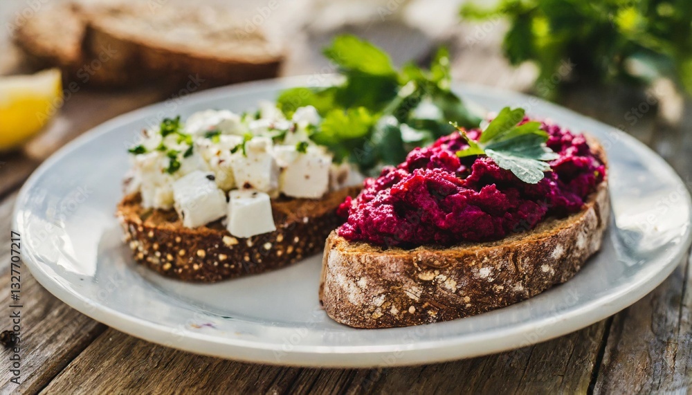 custom made wallpaper toronto digitalSoda Bread Served with Beetroot Hummus and Marinated Feta – Rustic Vegetarian Lunch for Food Magazine Spreads