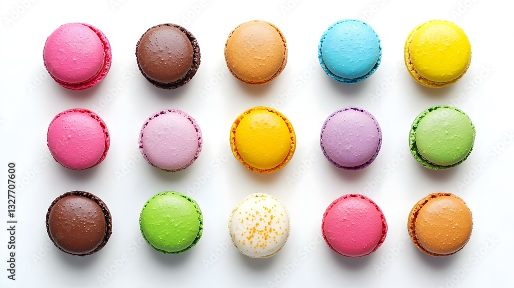 Obraz premium Koleksi Macarons Warna Warni Terisolasi di Latar Belakang Putih