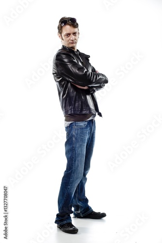 Confident Young Man in Leather Jacket