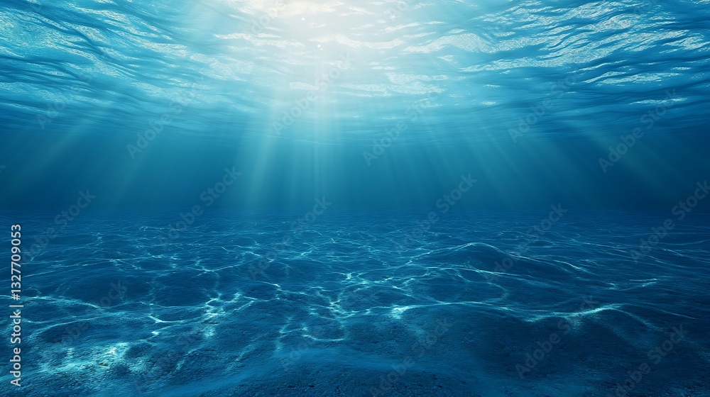 Fototapeta premium Underwater Scene with Sun Rays Shining Through Ocean Water Surface