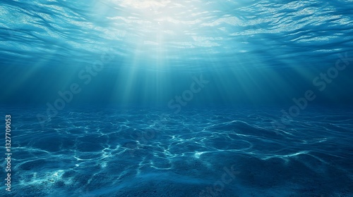 Fototapeta Naklejka Na Ścianę i Meble -  Underwater Scene with Sun Rays Shining Through Ocean Water Surface