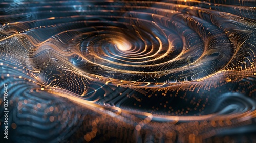 Abstract swirling patterns with golden and blue tones create a mesmerizing visual effect.