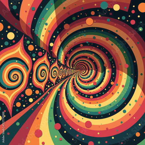 Psychedelic vortex with concentric circles and vibrant colors, dynamic art