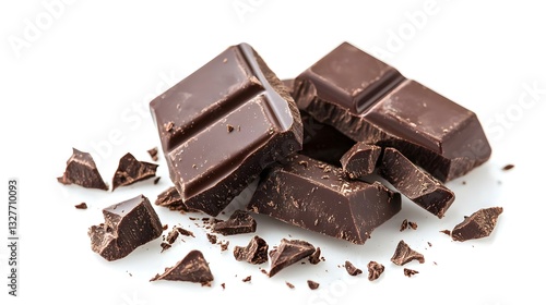 Dark Chocolate Pieces Isolated on White Background