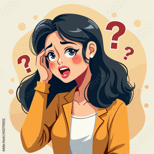 Confused woman scratching her head in modern vector style, clarity