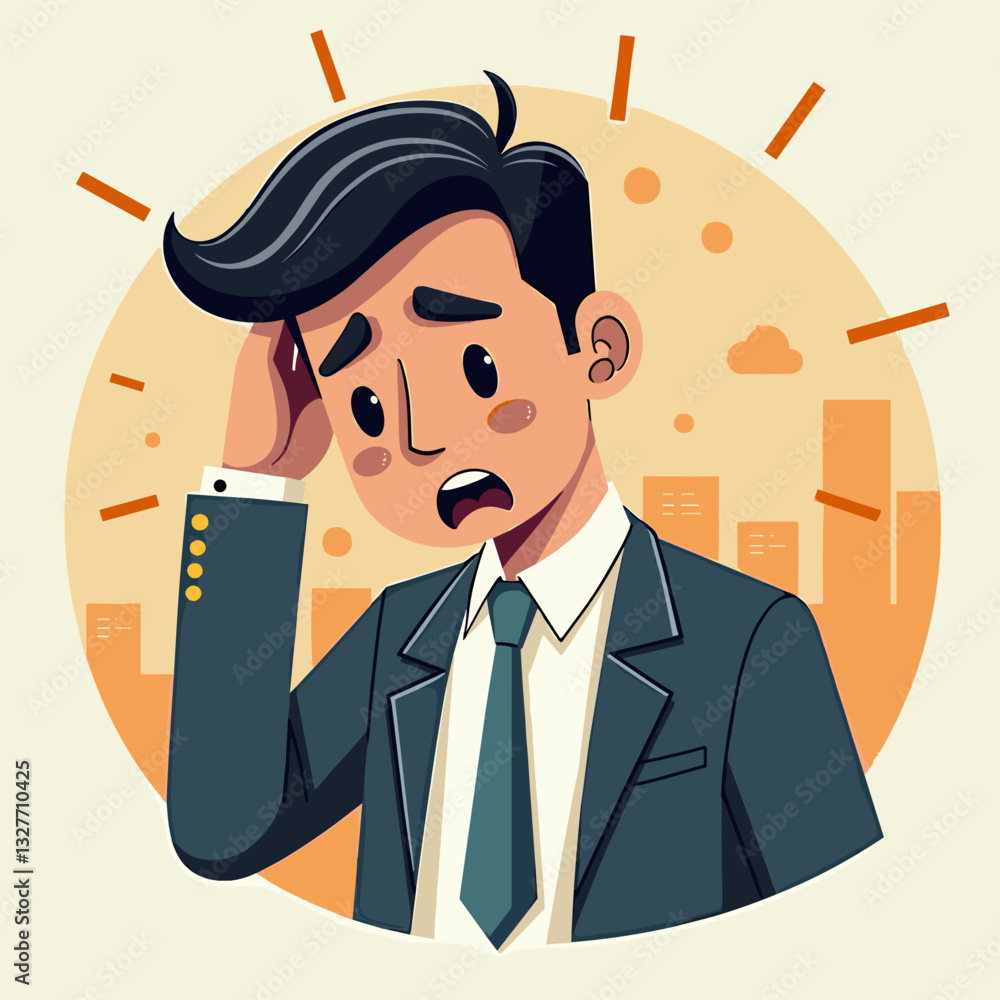 Stressed businessman holding his head in frustration, modern vector art Stressed businessman holding his head in frustration, modern vector art