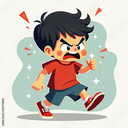 Angry child stomping in frustration, cartoon vector illustration