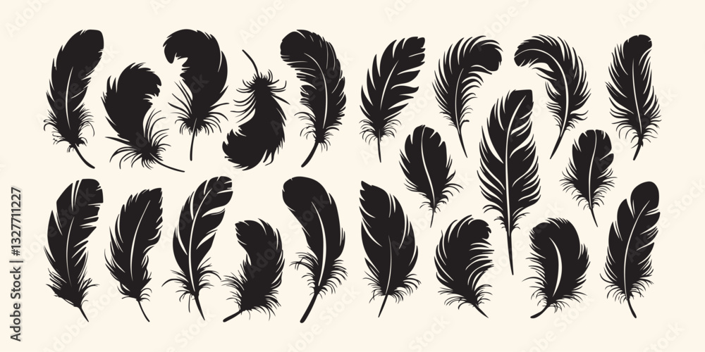 Feather silhouette and bird feather vector icon set Feather silhouette and bird feather vector icon set