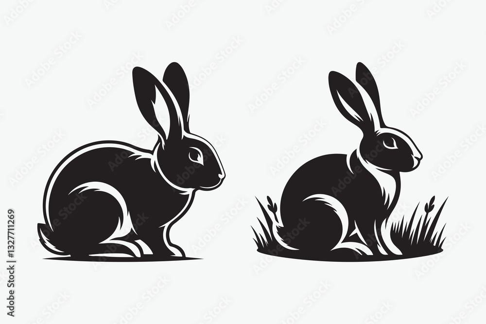 Fototapeta premium Rabbit silhouette and vector bunny