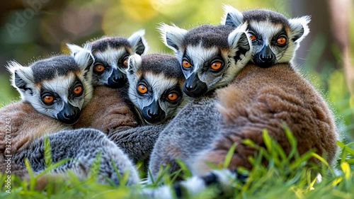 Ring-tailed Lemur Family Huddle: A Close-Up of Adorable Primates