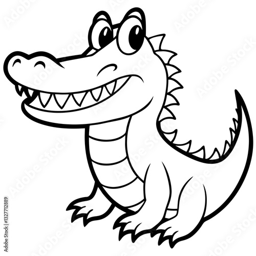a cartoon alligator with a toothy smile, showing a playful and friendly demeanor. It is drawn in a simple, clean style