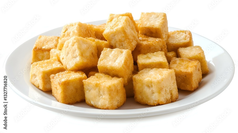 Fried Tofu Cubes isolated on white background Fried Tofu Cubes isolated on white background