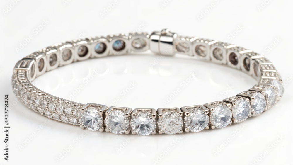 Silver Bracelet with Cubic Zirconia Stones on White Background Silver Bracelet with Cubic Zirconia Stones on White Background
