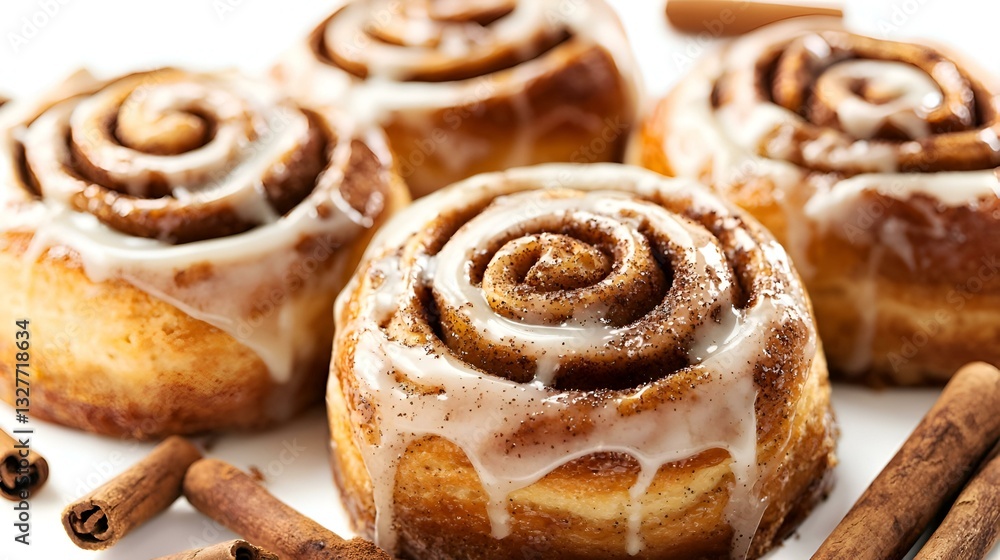 Freshly baked cinnamon rolls with a golden crust Freshly baked cinnamon rolls with a golden crust
