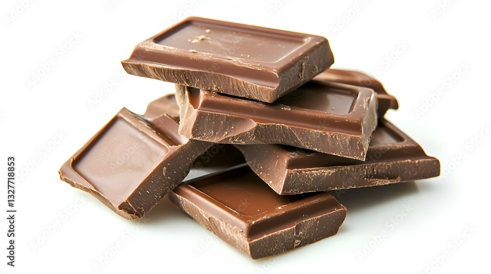 Stack of milk chocolate bar pieces isolated Stack of milk chocolate bar pieces isolated