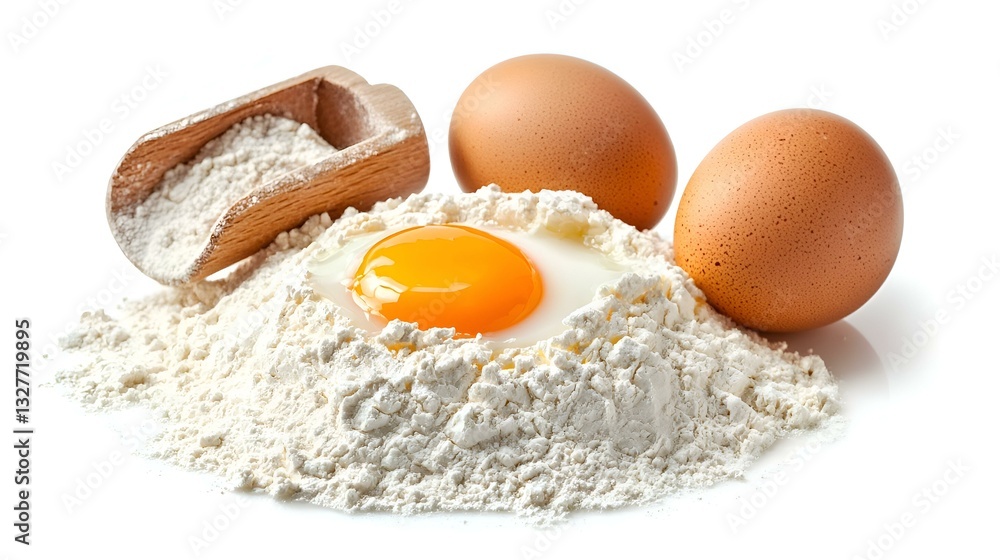 Flour and Eggs isolated on white background Flour and Eggs isolated on white background