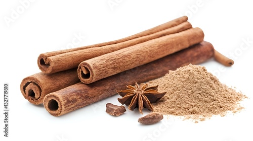 Fototapeta Naklejka Na Ścianę i Meble -  Cinnamon sticks and powder isolated on white background