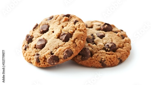 Two chocolate chip cookies isolated on white background