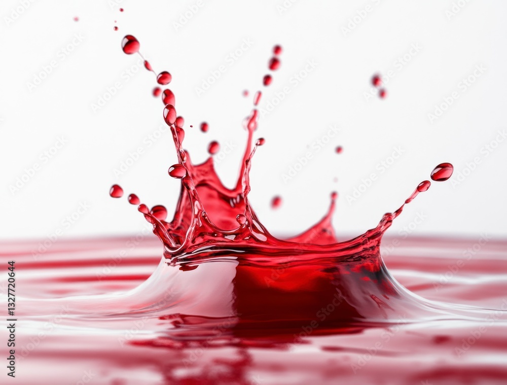 Red Liquid Splashing Creates Dynamic Crown Shape on White Backdrop Red Liquid Splashing Creates Dynamic Crown Shape on White Backdrop