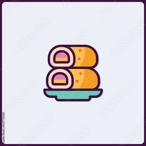 Delightful Spring Rolls on a Plate: A Sweet Treat Icon in Vibrant Colors