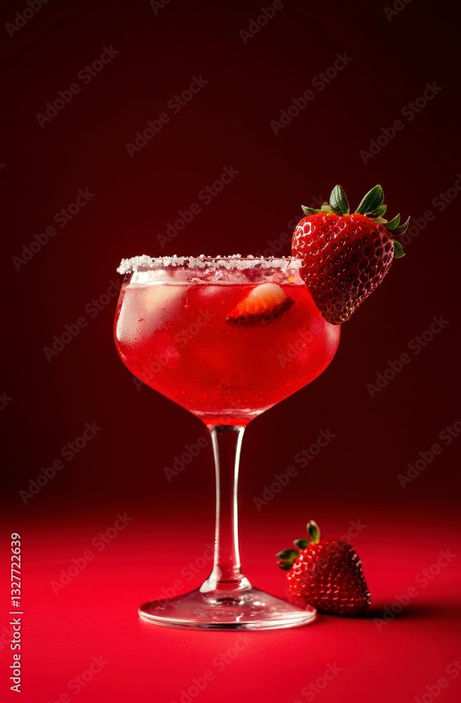 Refreshing Strawberry Cocktail Drink with Sugared Rim and Strawberry Garnish Refreshing Strawberry Cocktail Drink with Sugared Rim and Strawberry Garnish