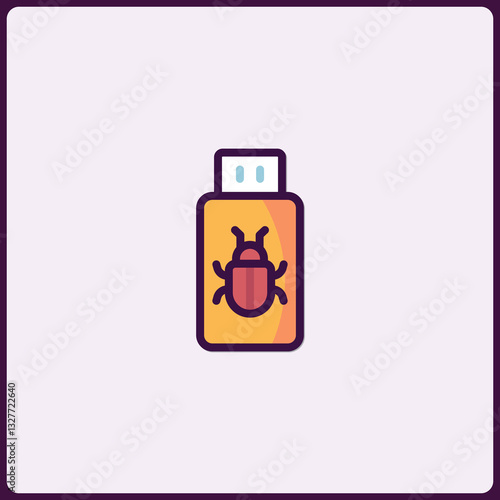 Stylized USB Drive Icon Showing a Computer Bug, Minimalistic Data Security