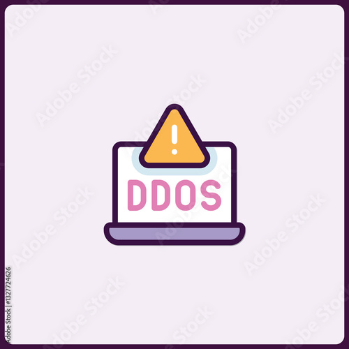 Stylized DDoS Warning Icon with Alert Symbol for Cybersecurity Defense