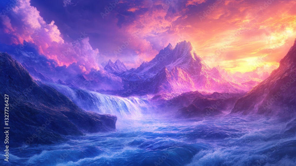 Fototapeta premium Dramatic River Flowing Through Majestic Mountain Landscape