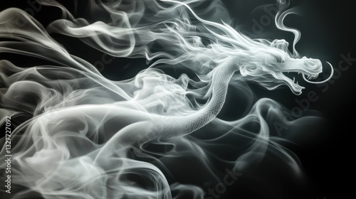 Smoke Dragon Art Abstract White Form Dark Background