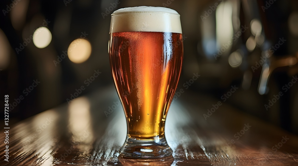 A tall glass of beer showcase on a polished wood surface highlighting rich colors and texture for beverage enthusiasts A tall glass of beer showcase on a polished wood surface highlighting rich colors and texture for beverage enthusiasts