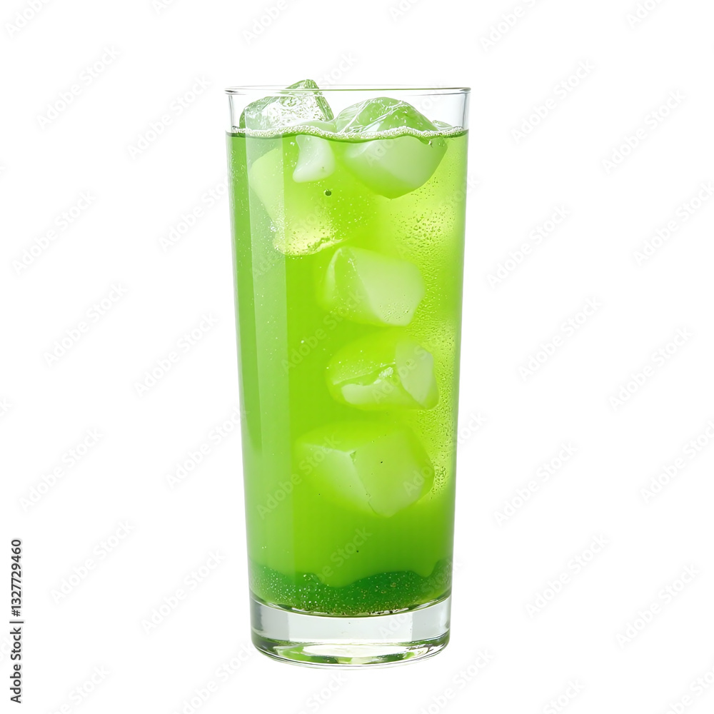 Close-up of a tall glass filled with a vibrant green, icy beverage. Perfect for summer refreshment. Close-up of a tall glass filled with a vibrant green, icy beverage. Perfect for summer refreshment.