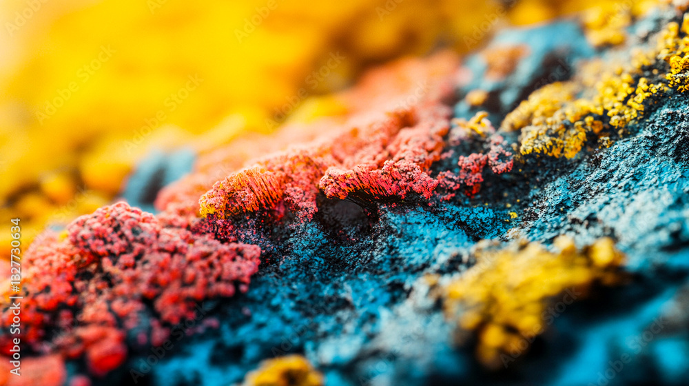 Fototapeta premium Stunning macro photography of a wild nature. Forest, wood floor covered with colourful moss growing on the stones. Vivid spring flora in a woodland.