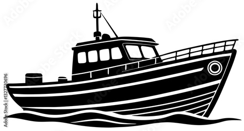 boat black silhouette vector, Simple silhouette Design vector icon with white background. Water transportation vector illustration 