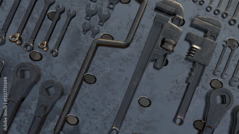 Fototapeta premium The Tool on metal plate for Background concept 3d Rendering.