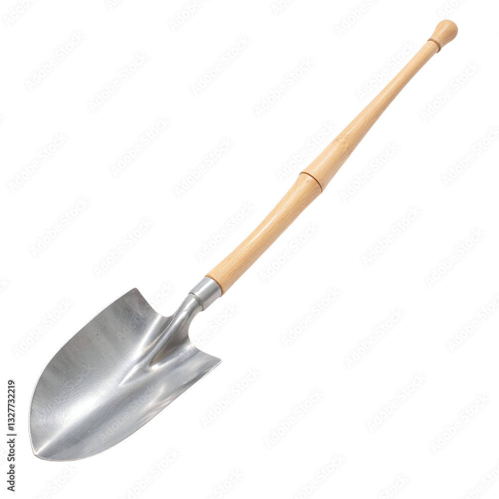Close-up image of a metal garden shovel with a wooden handle against a black background. Perfect for gardening, landscaping, and home improvement projects. Close-up image of a metal garden shovel with a wooden handle against a black background. Perfect for gardening, landscaping, and home improvement projects.