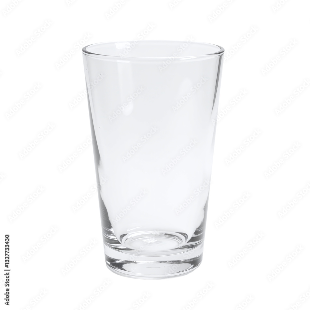 Studio shot of an empty, clear drinking glass against a white background. Perfect for showcasing beverages or as a design element. Studio shot of an empty, clear drinking glass against a white background. Perfect for showcasing beverages or as a design element.