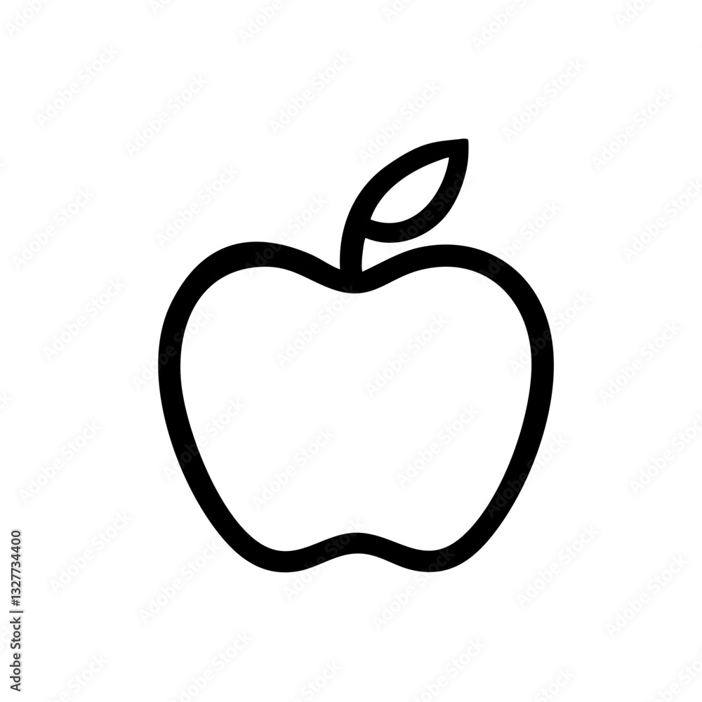 Apple icon, minimalist design, black and white, simple line art, vector graphic, sleek silhouette, fruit symbol, organic shape Apple icon, minimalist design, black and white, simple line art, vector graphic, sleek silhouette, fruit symbol, organic shape