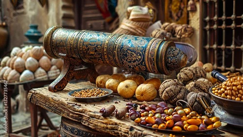 Ancient Spice Market: Exotic Container and Delectable Goods