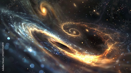 A stunning cosmic scene featuring swirling galaxies and cosmic dust, creating a mesmerizing space vista.