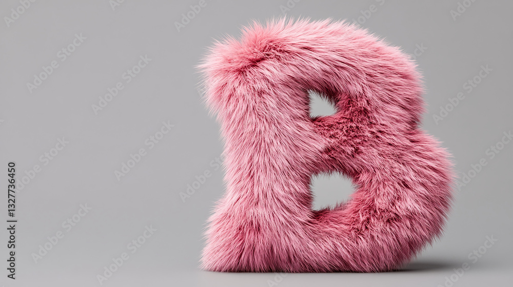 Pink furry letter B against gray background Free space for text Mockup design Soft texture, symbolizing warmth and comfort Pink furry letter B against gray background Free space for text Mockup design Soft texture, symbolizing warmth and comfort