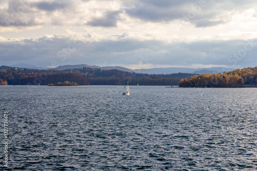 Autumn landscape with a boat